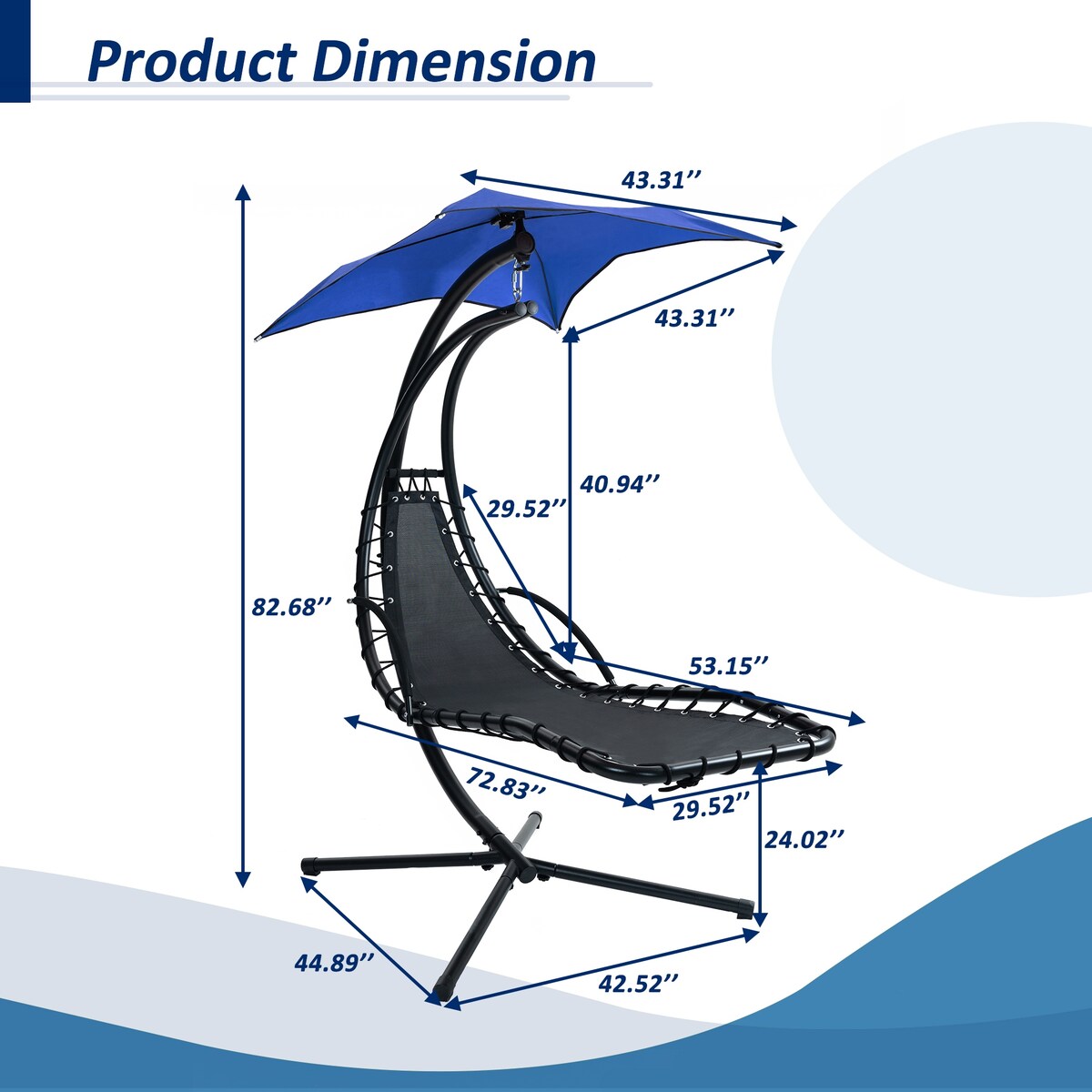 Outdoor Swing Chair with Adjustable Umbrella and Thick Cushion, Hanging Chaise Lounger with Removable Canopy