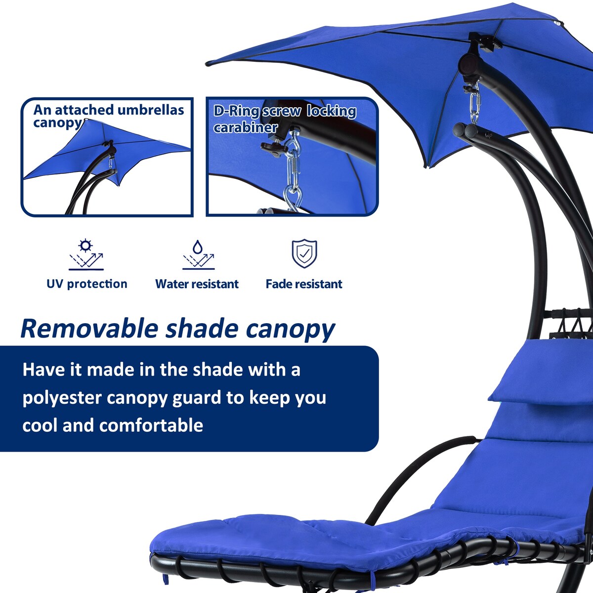Outdoor Swing Chair with Adjustable Umbrella and Thick Cushion, Hanging Chaise Lounger with Removable Canopy