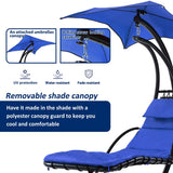 Outdoor Swing Chair with Adjustable Umbrella and Thick Cushion, Hanging Chaise Lounger with Removable Canopy
