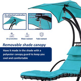 Outdoor Swing Chair with Adjustable Umbrella and Thick Cushion, Hanging Chaise Lounger with Removable Canopy