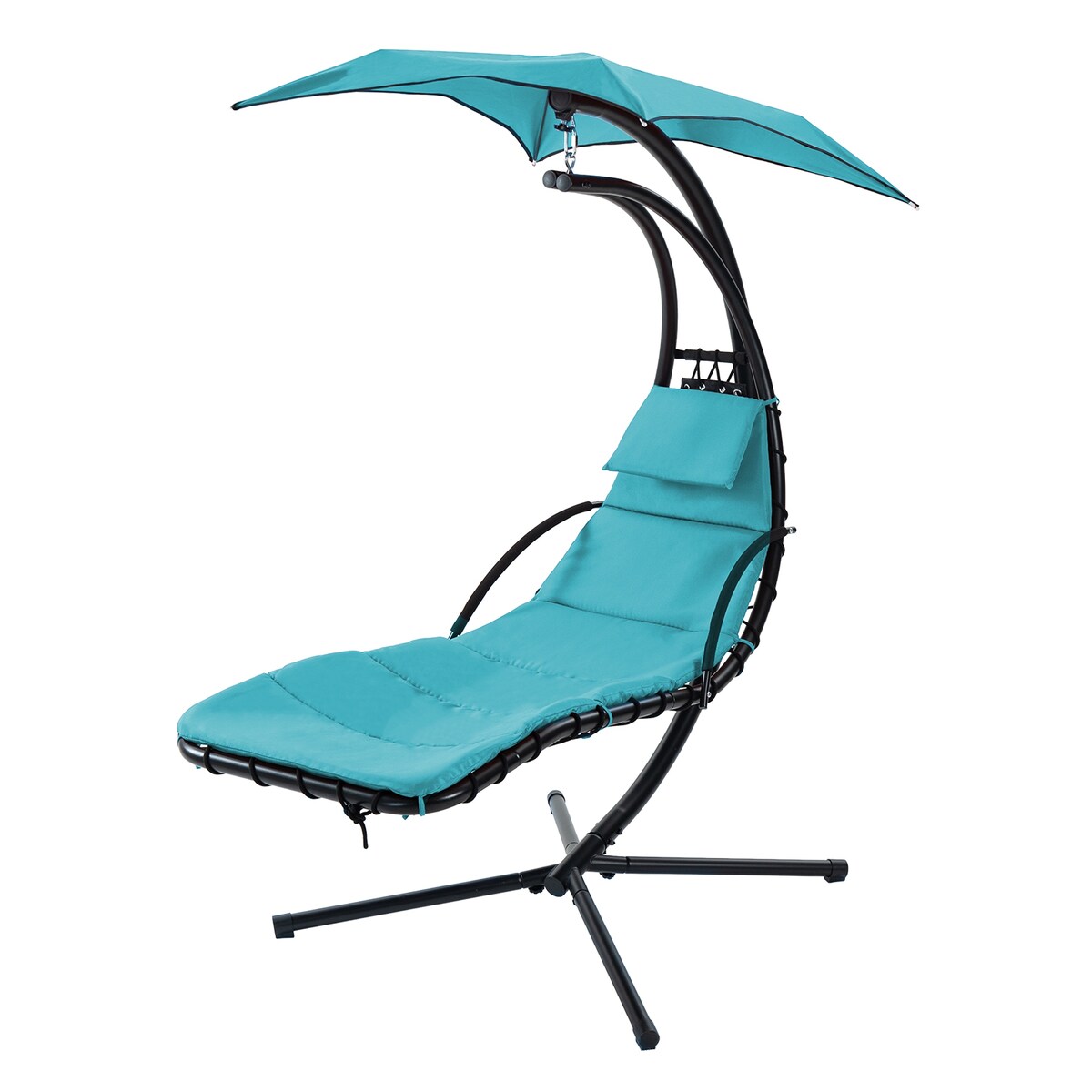 Outdoor Swing Chair with Adjustable Umbrella and Thick Cushion, Hanging Chaise Lounger with Removable Canopy