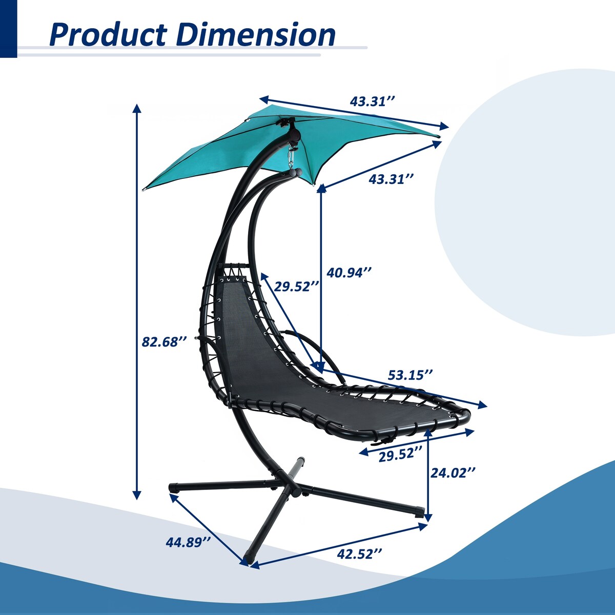 Outdoor Swing Chair with Adjustable Umbrella and Thick Cushion, Hanging Chaise Lounger with Removable Canopy
