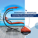 Outdoor Swing Chair with Adjustable Umbrella and Thick Cushion, Hanging Chaise Lounger with Removable Canopy