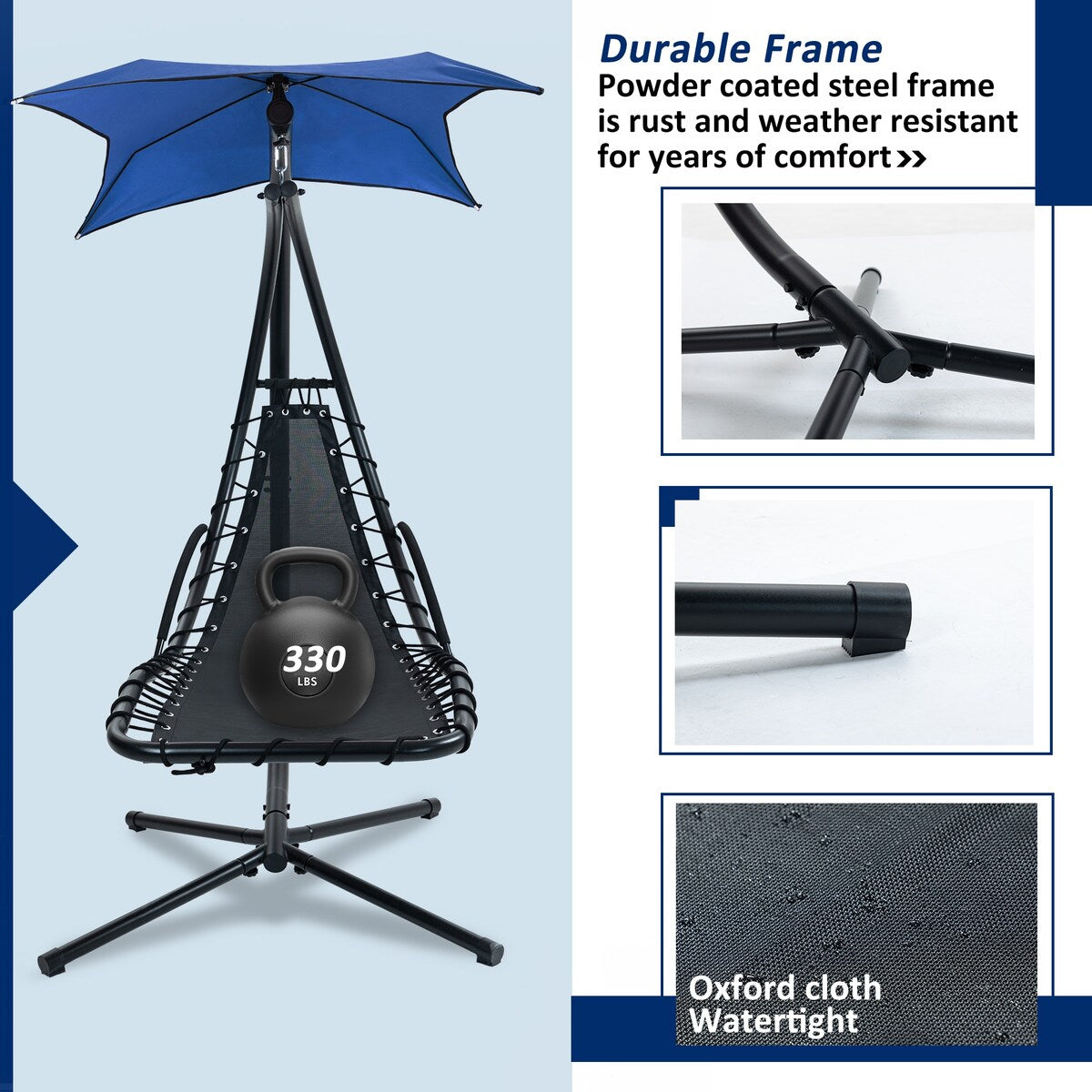 Outdoor Swing Chair with Adjustable Umbrella and Thick Cushion, Hanging Chaise Lounger with Removable Canopy