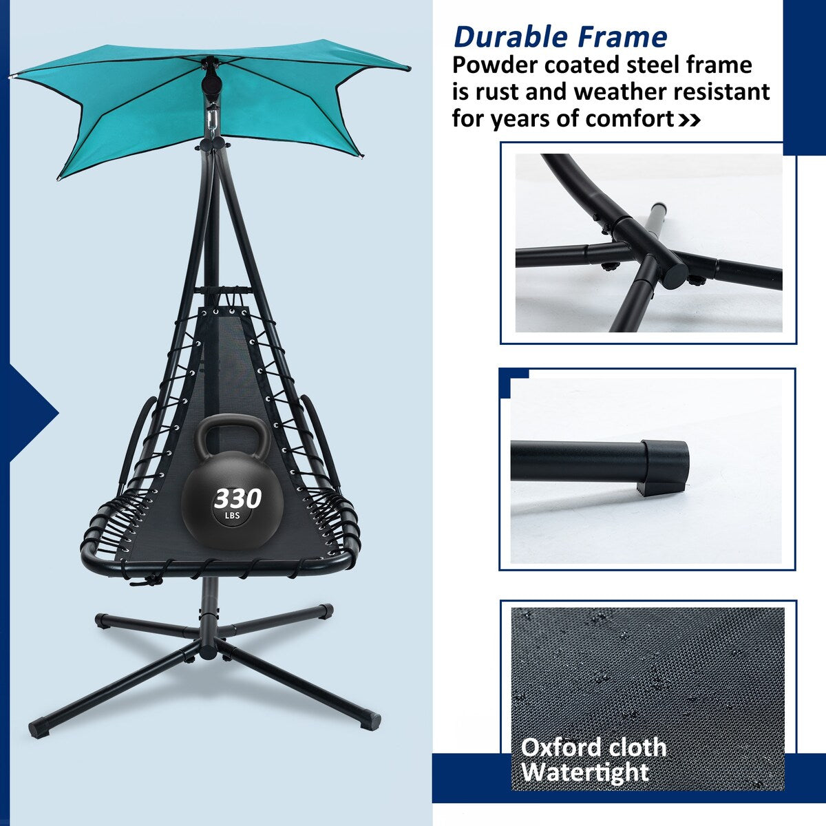 Outdoor Swing Chair with Adjustable Umbrella and Thick Cushion, Hanging Chaise Lounger with Removable Canopy