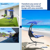 Outdoor Swing Chair with Adjustable Umbrella and Thick Cushion, Hanging Chaise Lounger with Removable Canopy