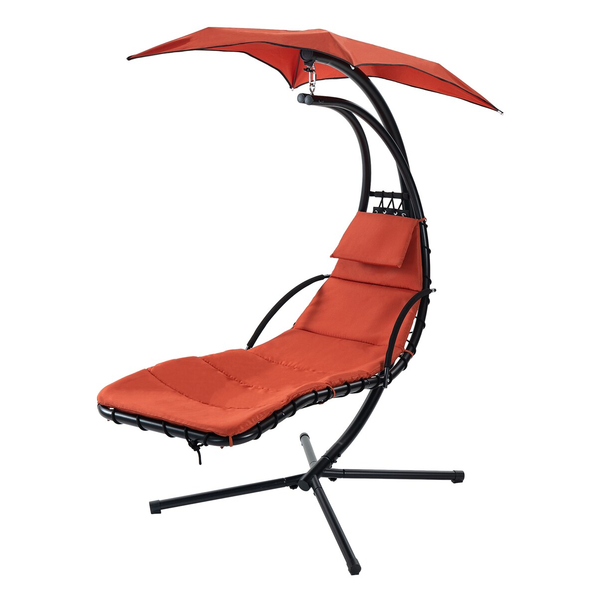 Outdoor Swing Chair with Adjustable Umbrella and Thick Cushion, Hanging Chaise Lounger with Removable Canopy