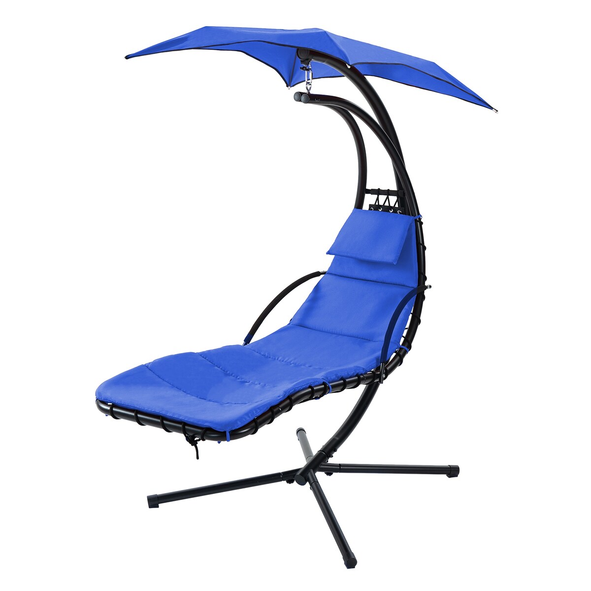 Outdoor Swing Chair with Adjustable Umbrella and Thick Cushion, Hanging Chaise Lounger with Removable Canopy