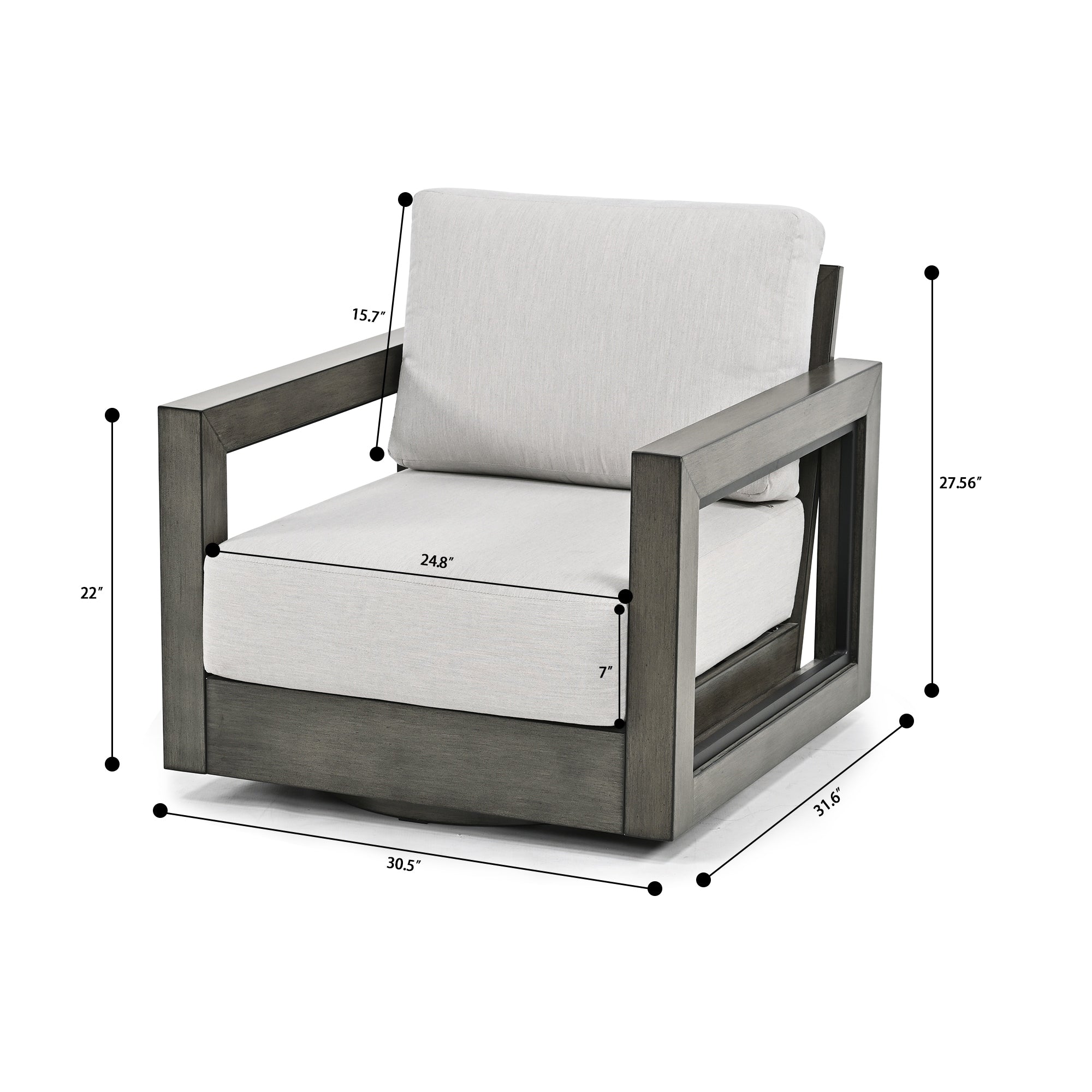 Outdoor Swivel Hand painted Aluminum Patio Chairs with Gray Cushions