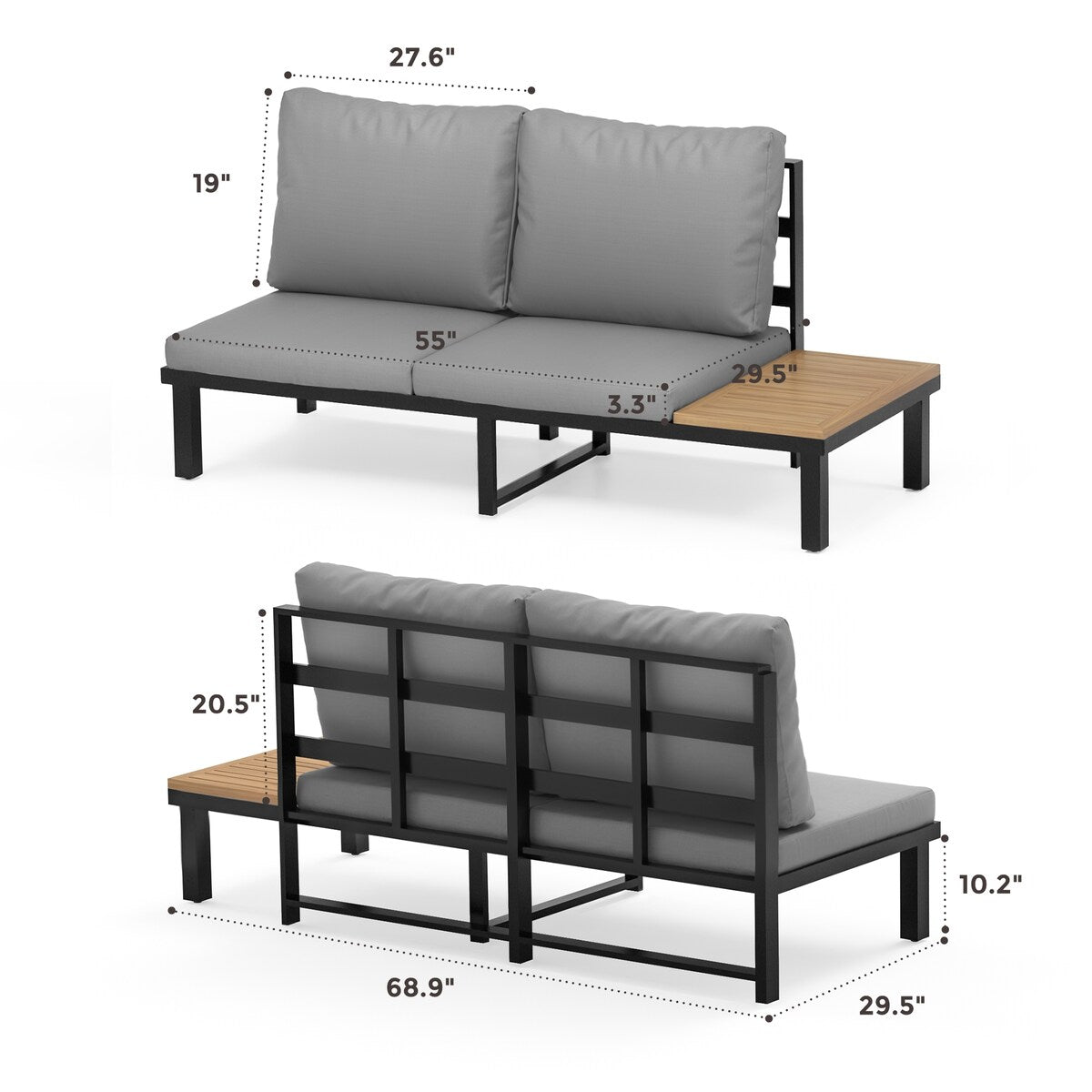 Outdoor Patio Furniture L-Shaped 4-Piece Sectional Sofa Set