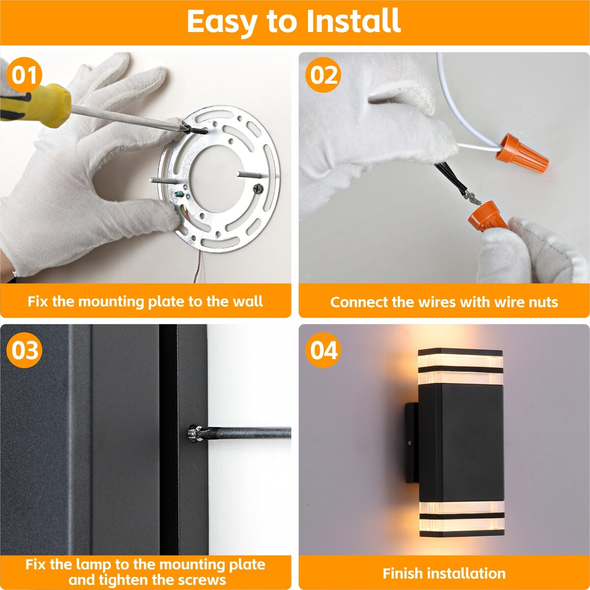 Outdoor Wall Lights 2Pack, Integrated LED Wall Sconce, Aluminum IP65 Waterproof