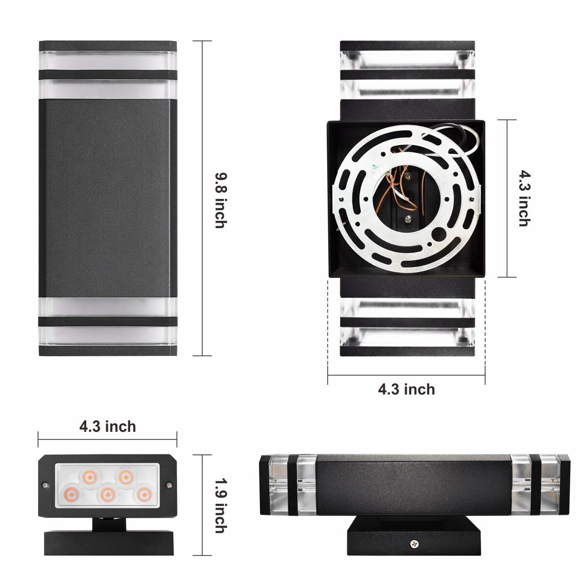 Outdoor Wall Lights 2Pack, Integrated LED Wall Sconce, Aluminum IP65 Waterproof