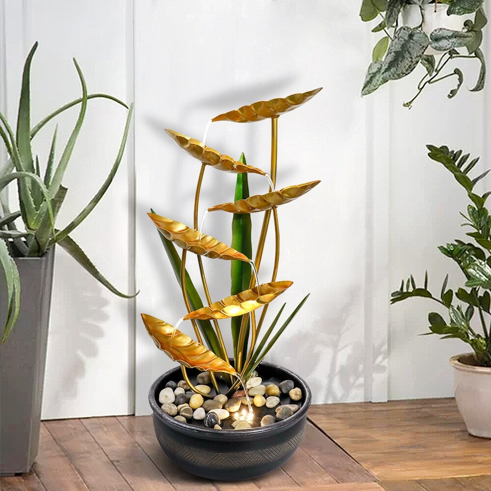 Outdoor Water Fountain 6Tier Golden Leaf Relaxation Fountain Waterfall