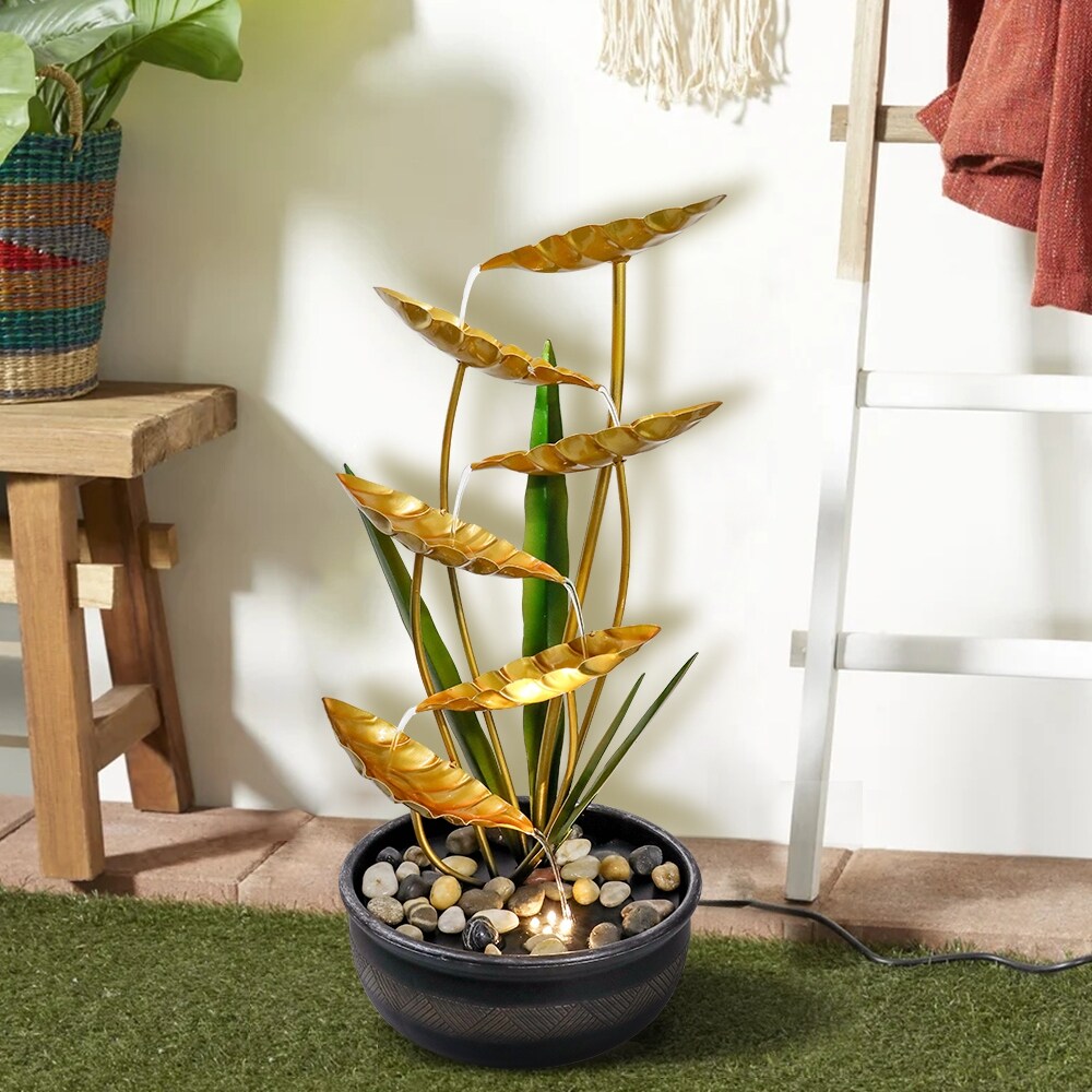 Outdoor Water Fountain 6Tier Golden Leaf Relaxation Fountain Waterfall