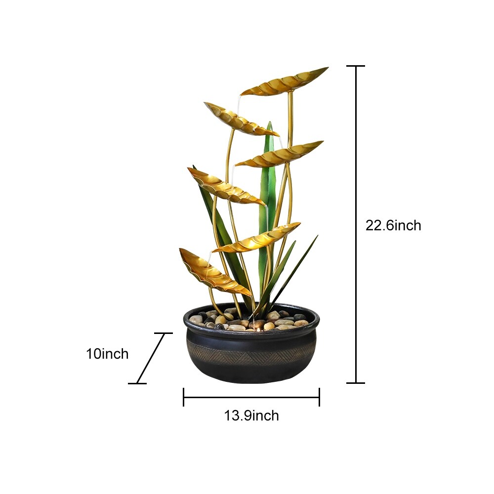 Outdoor Water Fountain 6Tier Golden Leaf Relaxation Fountain Waterfall