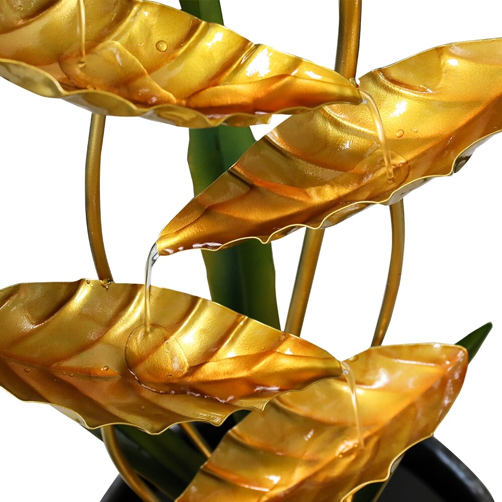 Outdoor Water Fountain 6Tier Golden Leaf Relaxation Fountain Waterfall