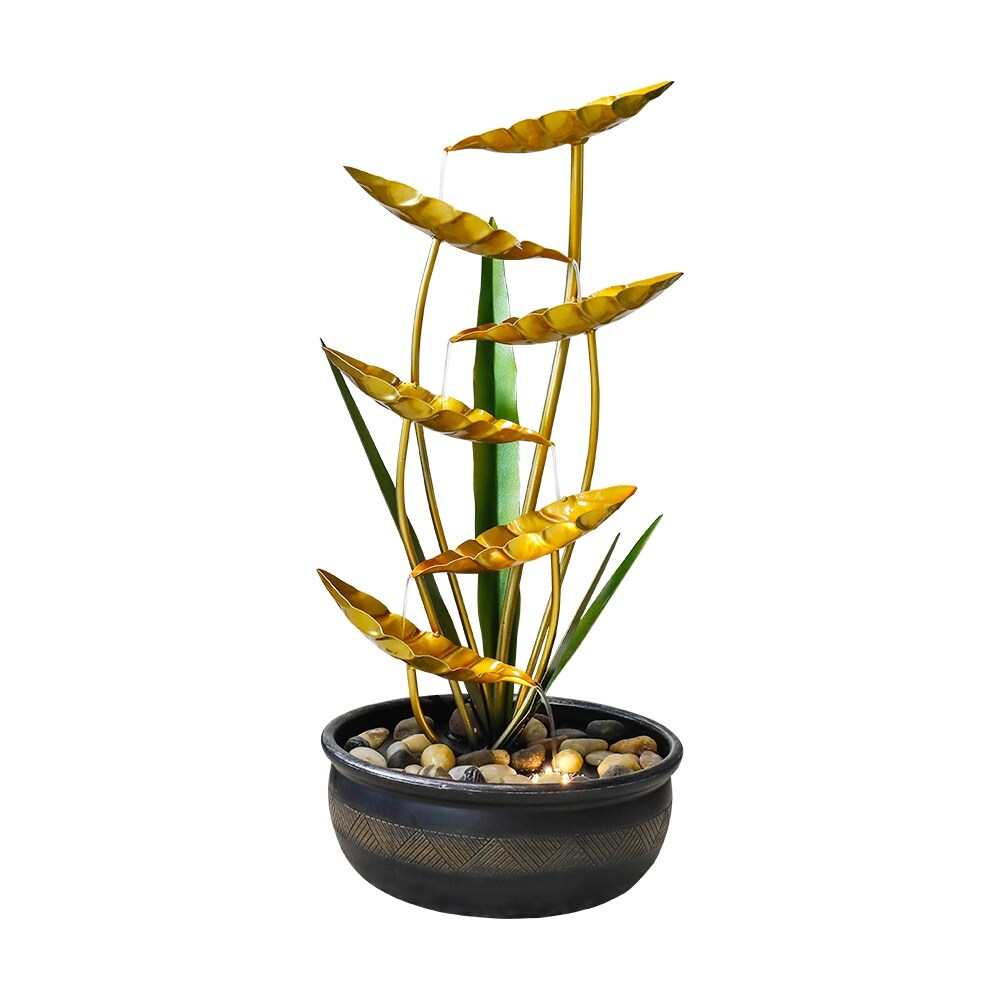 Outdoor Water Fountain 6Tier Golden Leaf Relaxation Fountain Waterfall