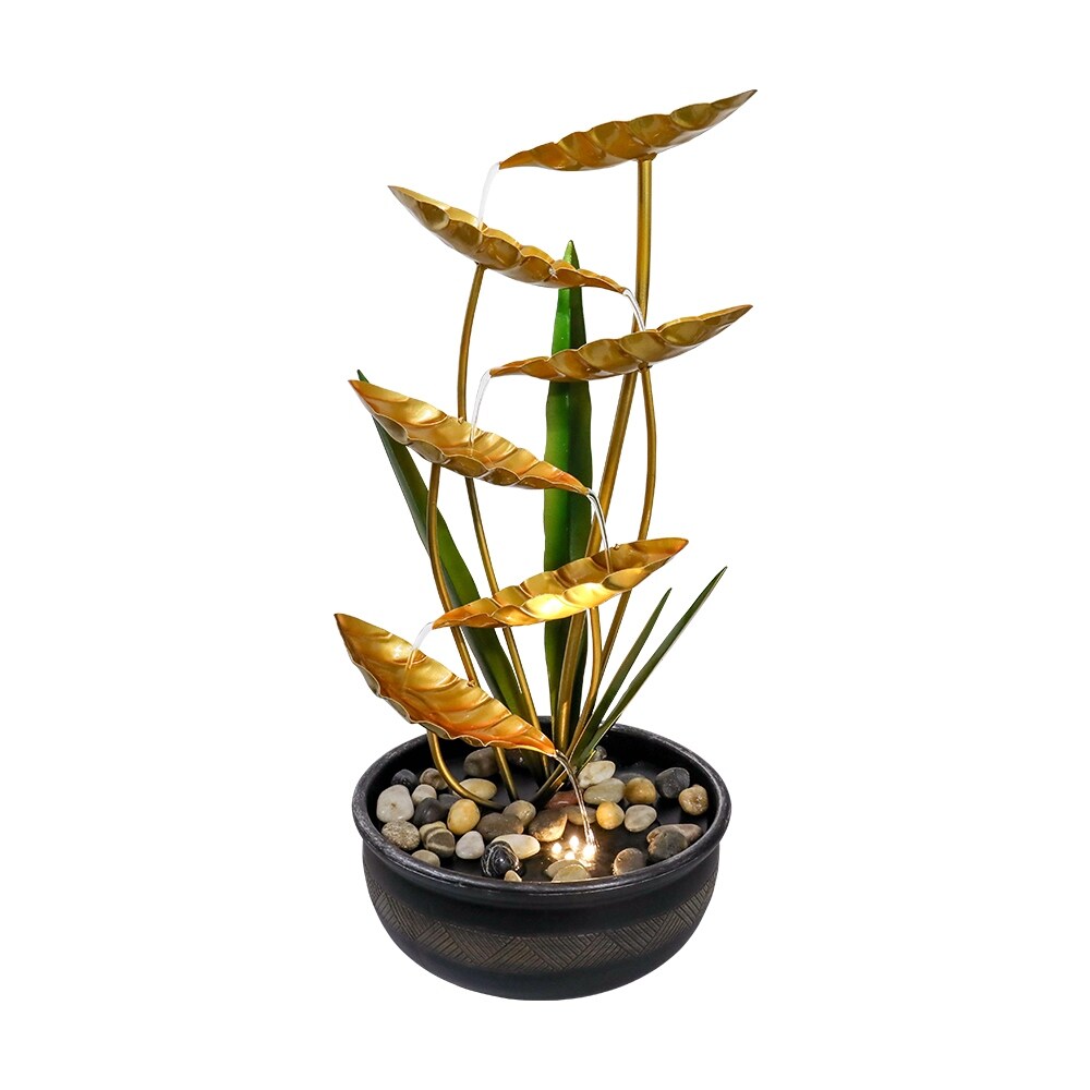 Outdoor Water Fountain 6Tier Golden Leaf Relaxation Fountain Waterfall