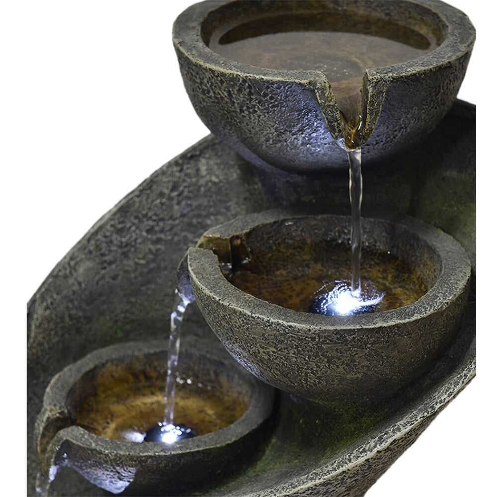Outdoor Water Fountain w/Light Modern Curved Water Feature for Home
