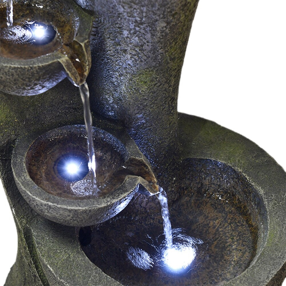 Outdoor Water Fountain w/Light Modern Curved Water Feature for Home