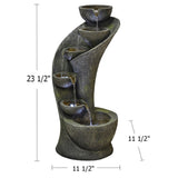 Outdoor Water Fountain w/Light Modern Curved Water Feature for Home
