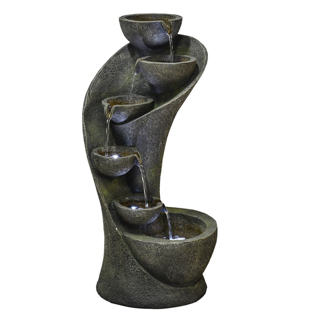 Outdoor Water Fountain w/Light Modern Curved Water Feature for Home