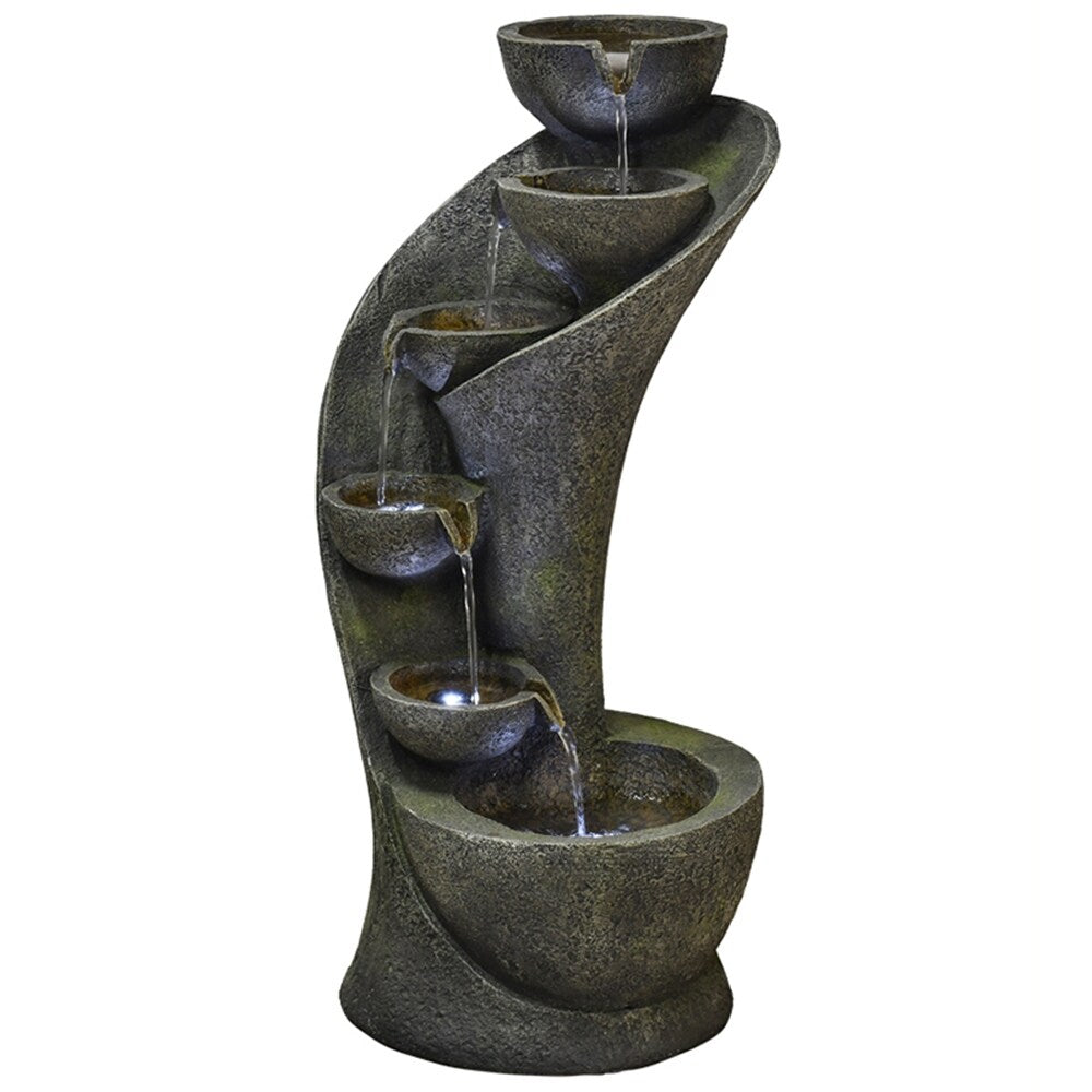 Outdoor Water Fountain w/Light Modern Curved Water Feature for Home
