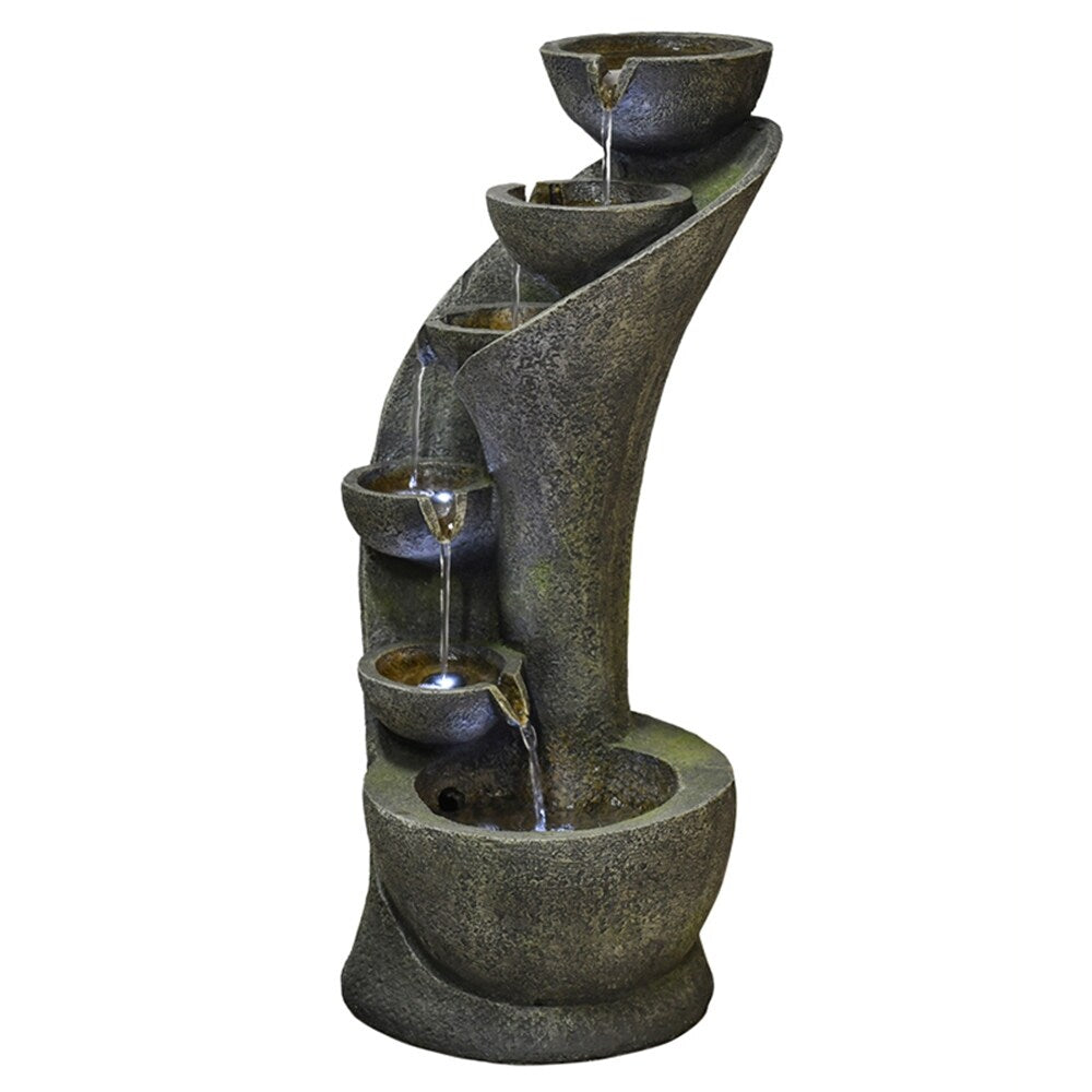 Outdoor Water Fountain w/Light Modern Curved Water Feature for Home