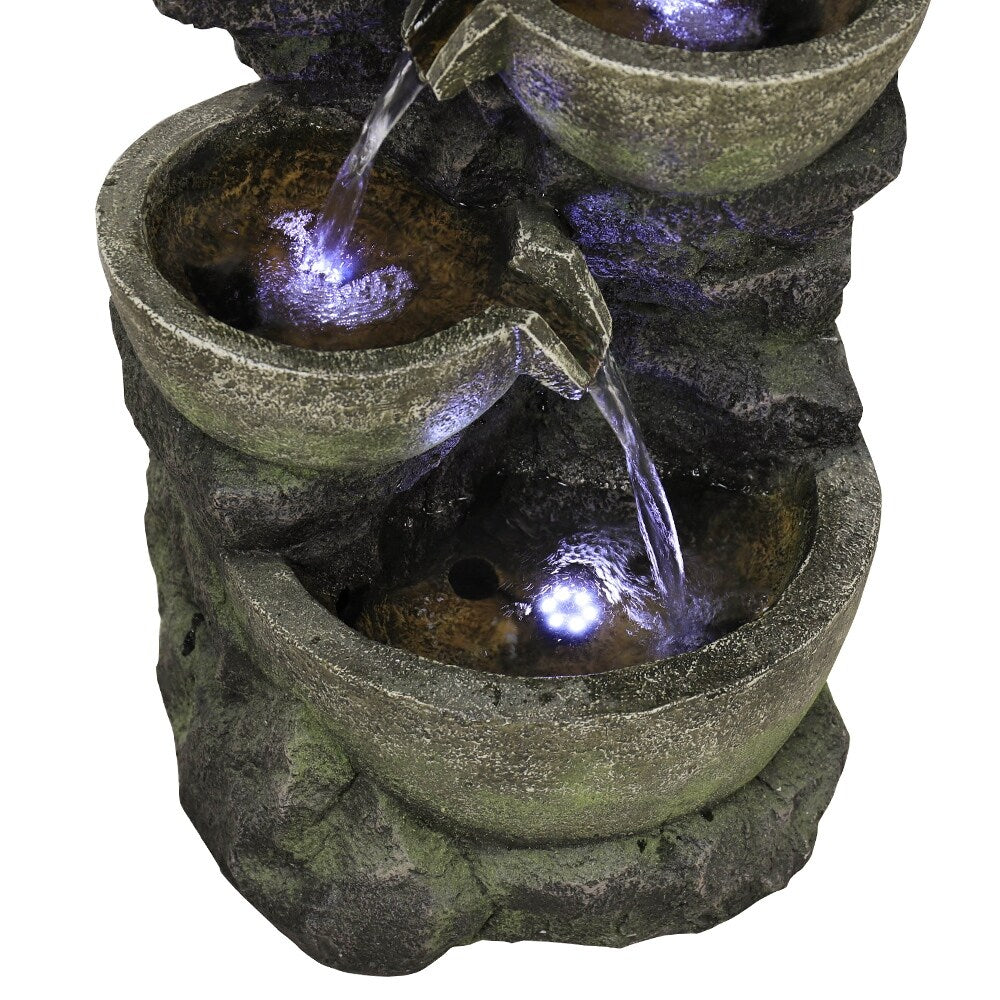 Outdoor Water Fountain with LED Light Tiered Rock Waterfalls Fountain