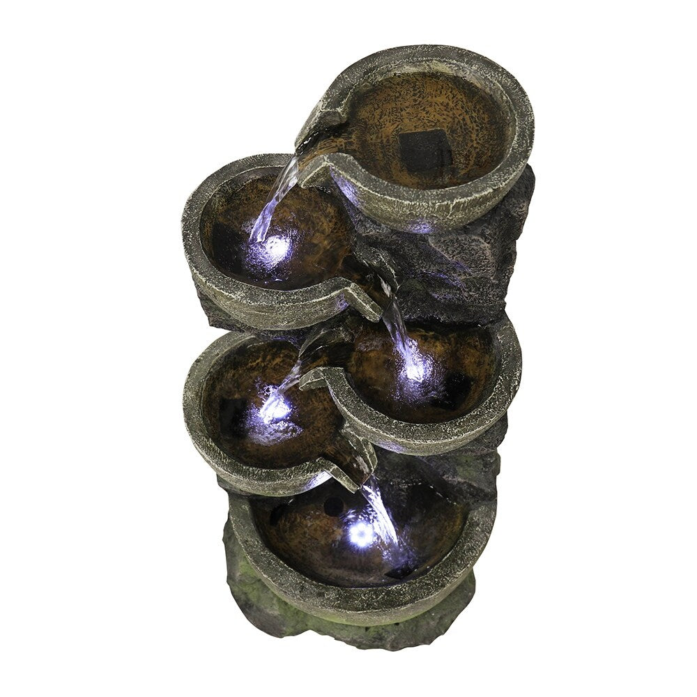 Outdoor Water Fountain with LED Light Tiered Rock Waterfalls Fountain