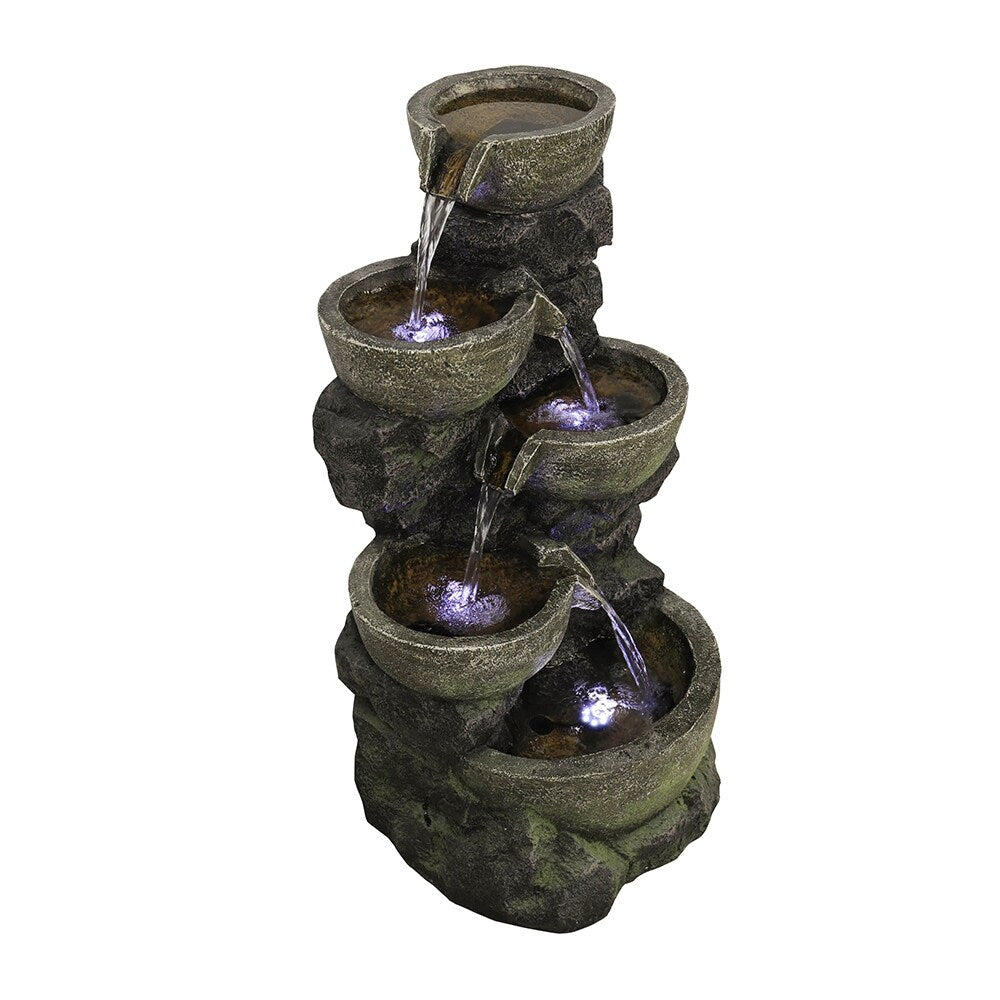 Outdoor Water Fountain with LED Light Tiered Rock Waterfalls Fountain