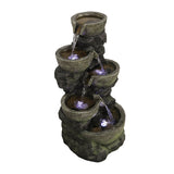 Outdoor Water Fountain with LED Light Tiered Rock Waterfalls Fountain