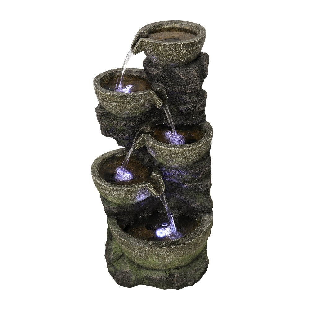 Outdoor Water Fountain with LED Light Tiered Rock Waterfalls Fountain