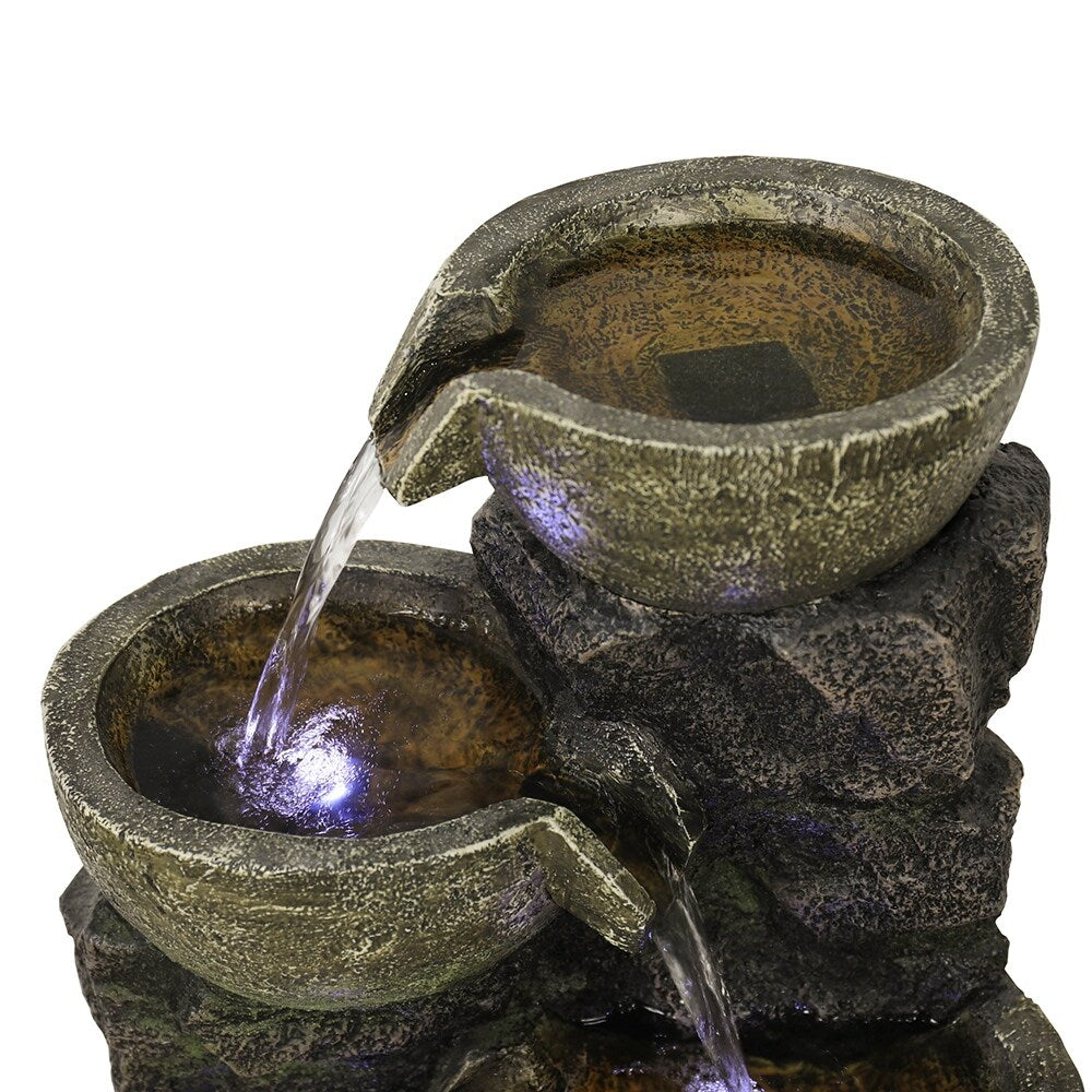 Outdoor Water Fountain with LED Light Tiered Rock Waterfalls Fountain
