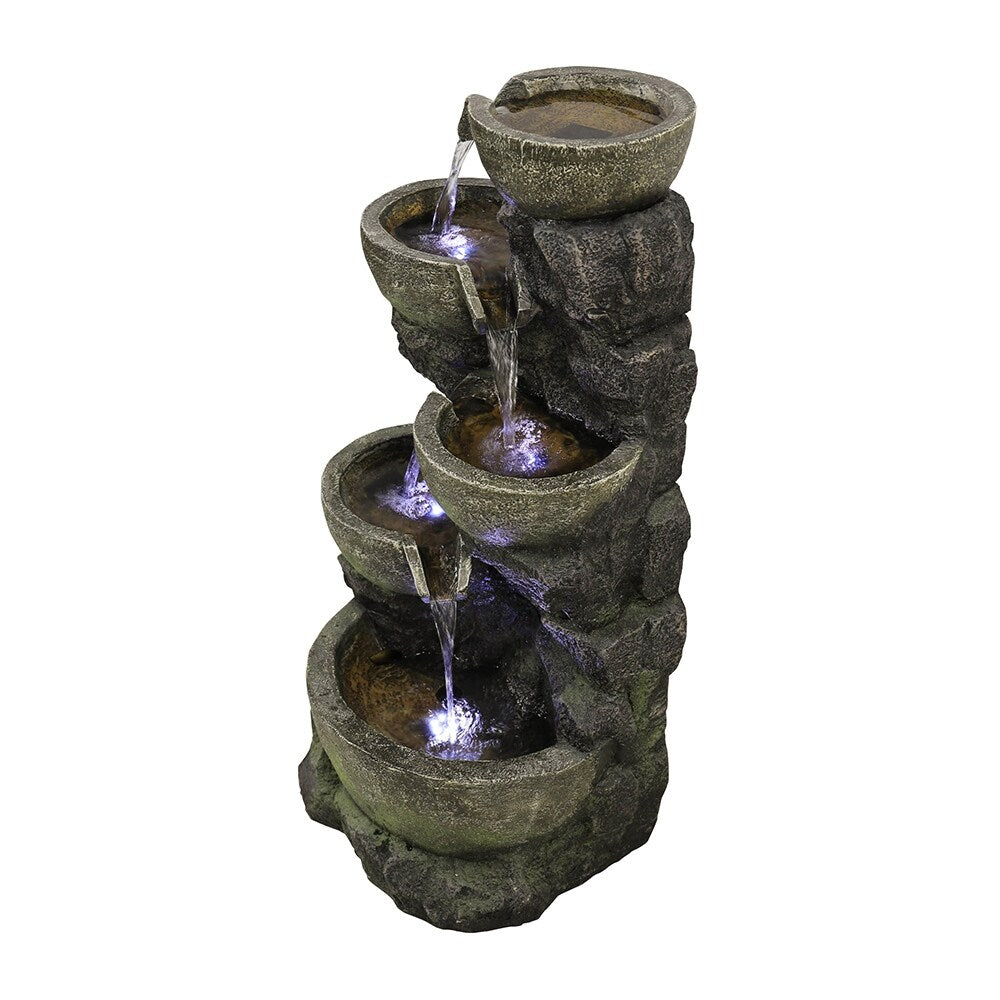 Outdoor Water Fountain with LED Light Tiered Rock Waterfalls Fountain