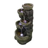 Outdoor Water Fountain with LED Light Tiered Rock Waterfalls Fountain