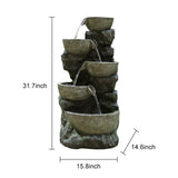 Outdoor Water Fountain with LED Light Tiered Rock Waterfalls Fountain