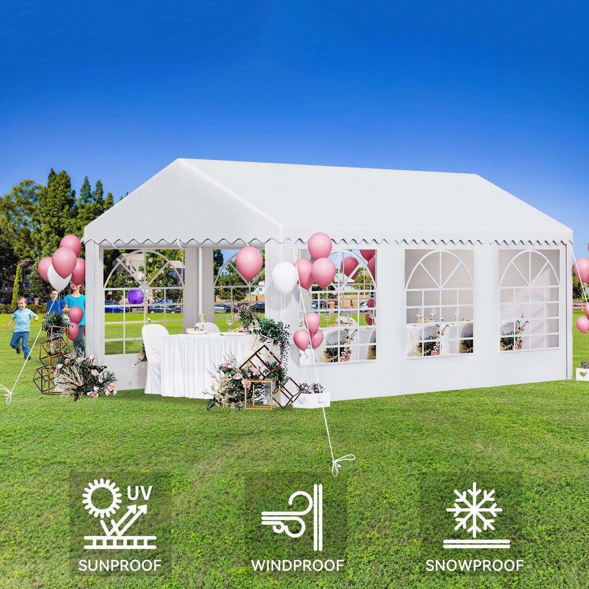 Outdoor White Party Tent Canopy with PVC Windows