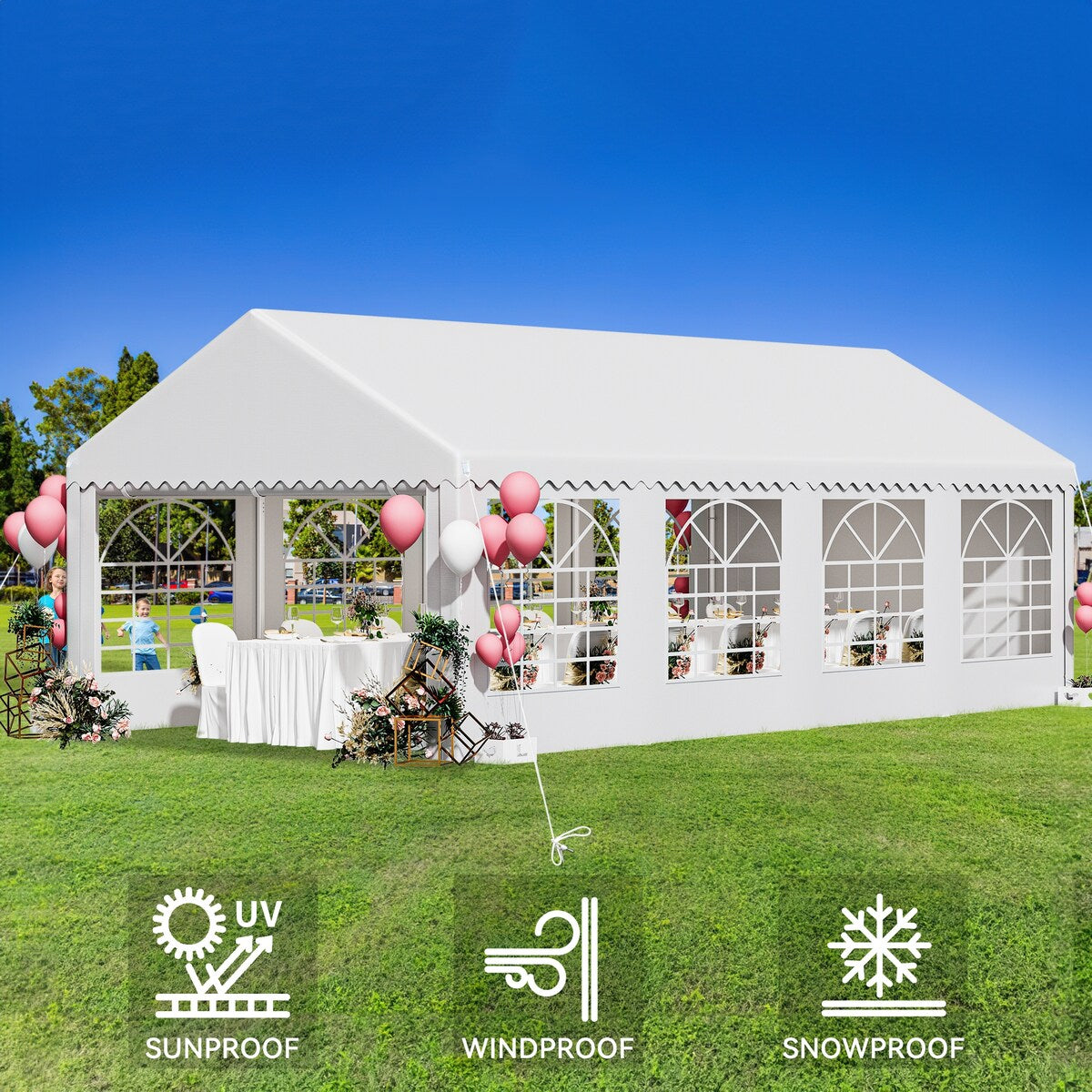 Outdoor White Party Tent Canopy with PVC Windows