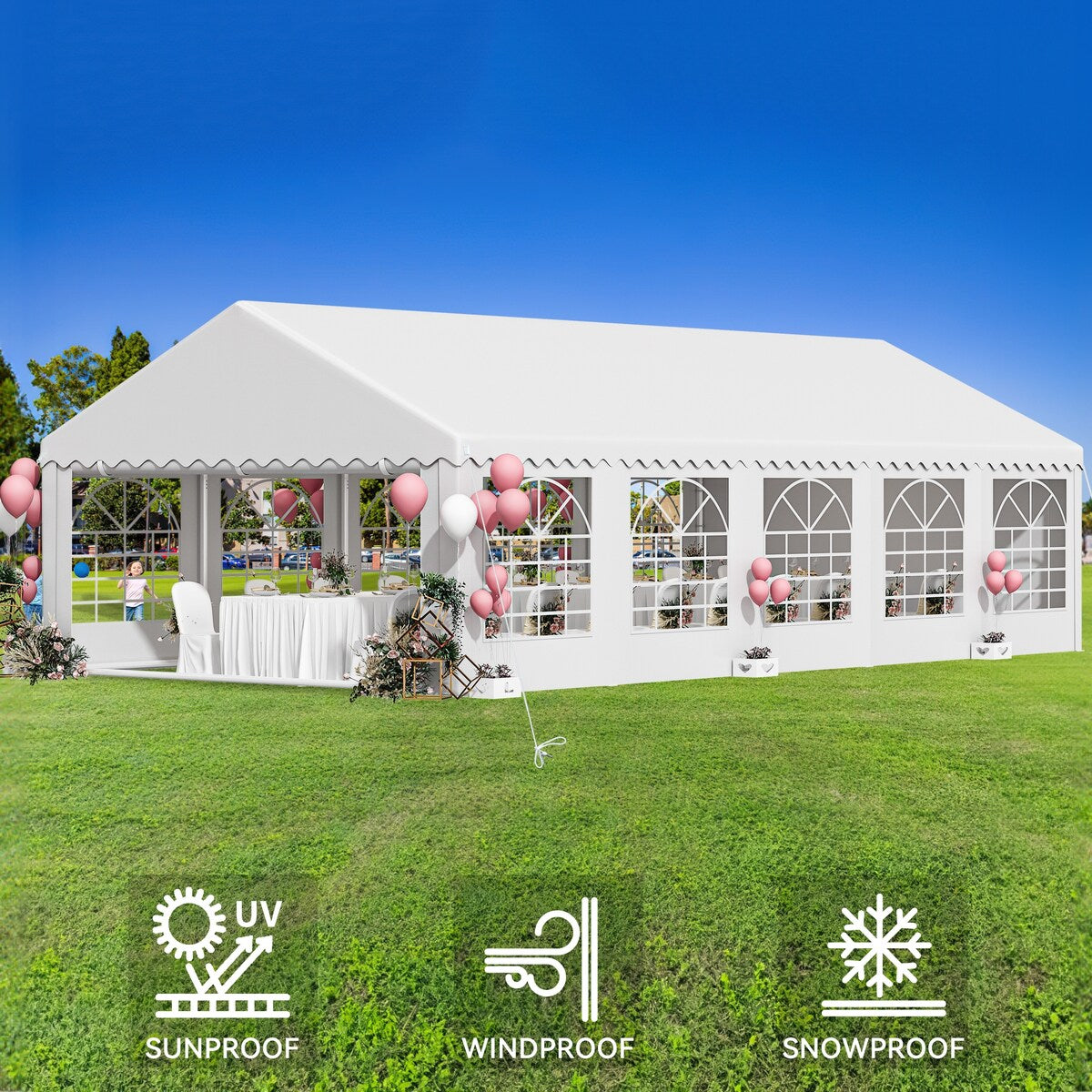 Outdoor White Party Tent Canopy with PVC Windows