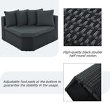 Outdoor Wicker 7-piece Sofa Set with Gray Cushions and Glass Table