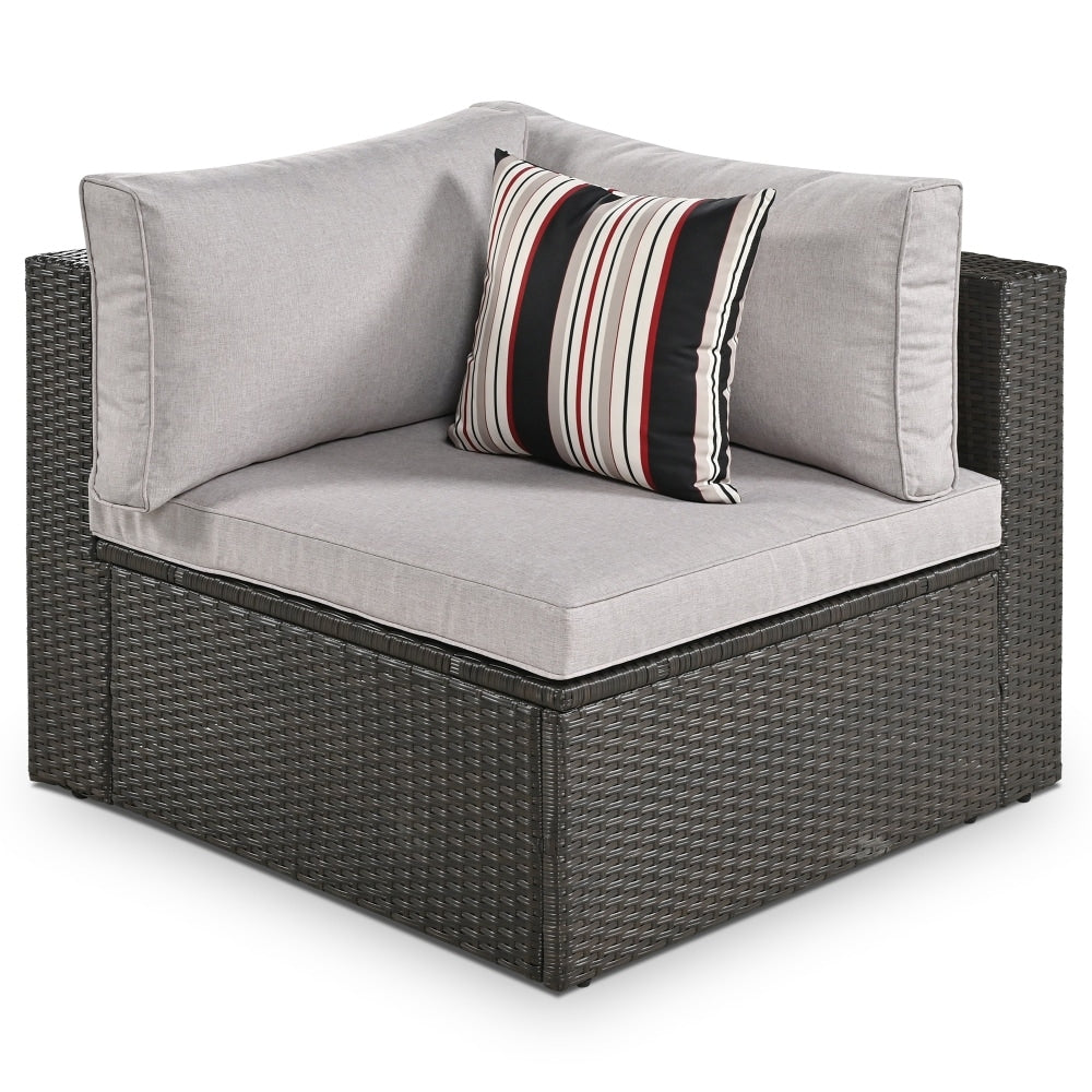 Outdoor Wicker 7-piece Sofa Set with Gray Cushions and Glass Table