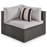 Outdoor Wicker 7-piece Sofa Set with Gray Cushions and Glass Table