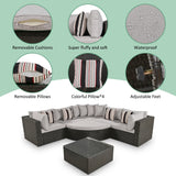 Outdoor Wicker 7-piece Sofa Set with Gray Cushions and Glass Table