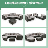 Outdoor Wicker 7-piece Sofa Set with Gray Cushions and Glass Table