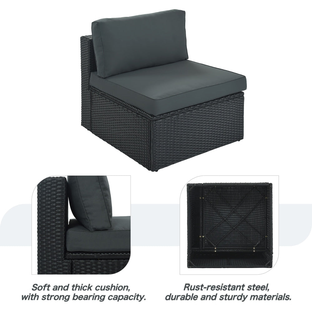 Outdoor Wicker 7-piece Sofa Set with Gray Cushions and Glass Table