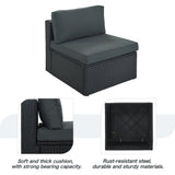 Outdoor Wicker 7-piece Sofa Set with Gray Cushions and Glass Table