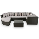 Outdoor Wicker 7-piece Sofa Set with Gray Cushions and Glass Table