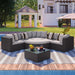 Outdoor Wicker 7-piece Sofa Set with Gray Cushions and Glass Table