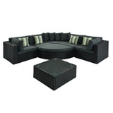 Outdoor Wicker 7-piece Sofa Set with Gray Cushions and Glass Table